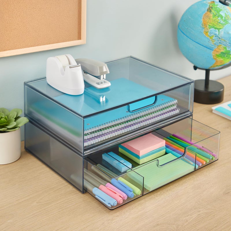 STORi STAX Plastic Stackable Organizer Drawers (Set of 2) Classic Grey | 12.5"" Wide | Set Includes One Open Drawer & One Divided Drawer | Organize Office Desk Accessories & Sort Paper | Made in USA - Image 3